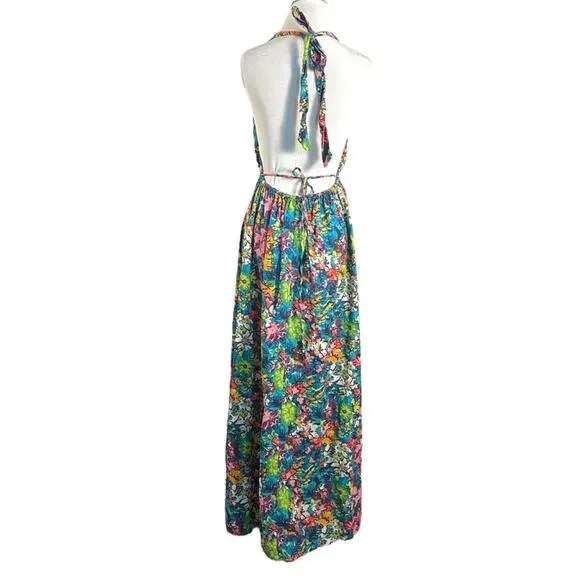 Free People Retro 60s 70s Floral Psychedelic Saffron Halter Maxi Dress Large - Picture 7 of 14